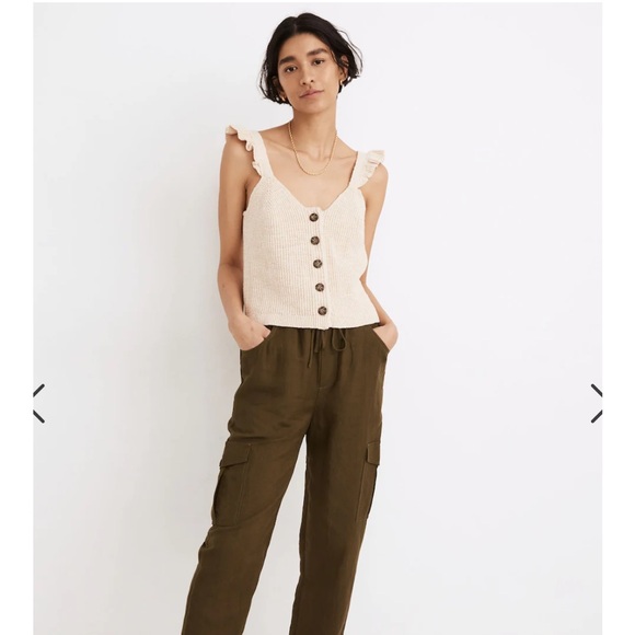 Madewell Ruffle-Strap Button-Front Sweater Tank, pink, size XS - Picture 7 of 9